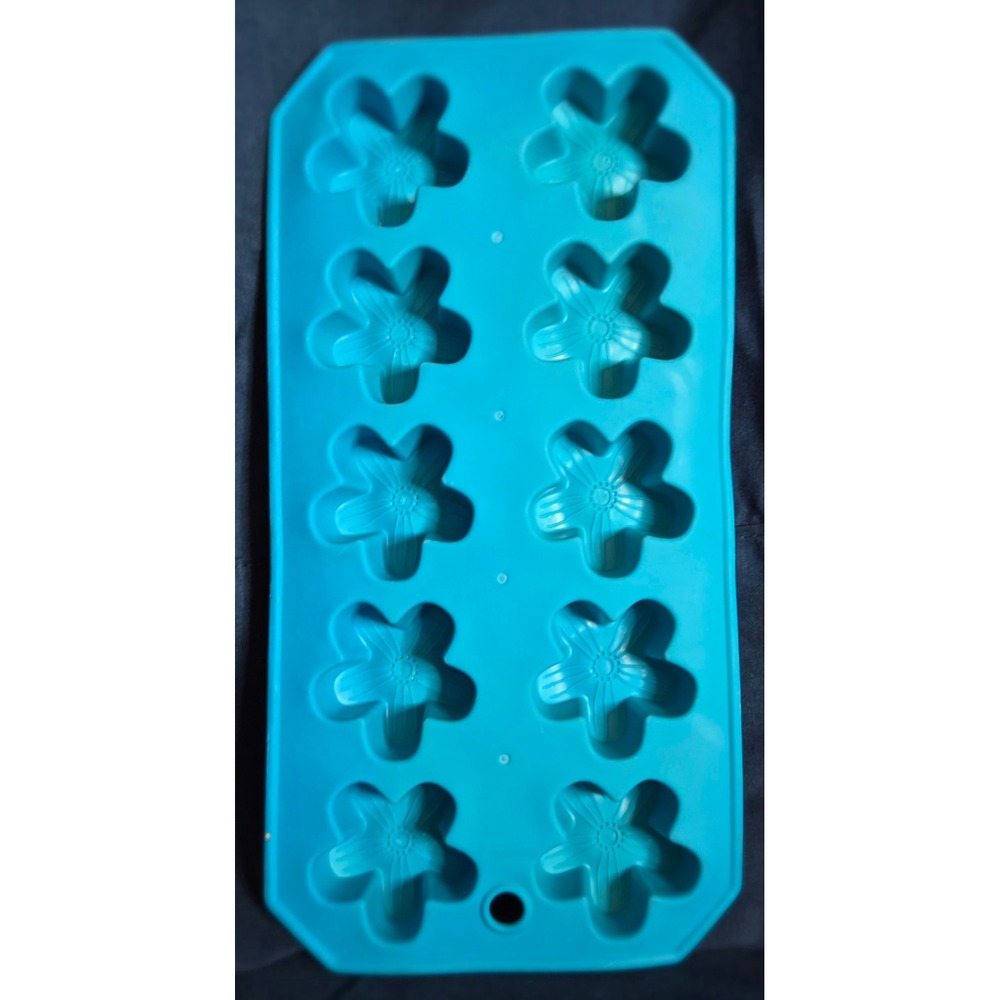 Blue Silicone Flower Ice Cube Tray Chocolate Candy Mold 10 Cavity Floral Design